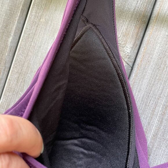 Land's End Women's Side-Tie V-Neck Wrap Eggplant One-Piece Swimsuit with Bra 12 - Picture 10 of 11